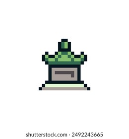 Pagoda building house icon pixel art style, isolated on white, vector graphic illustration. Design for stickers, logo, web and mobile app.