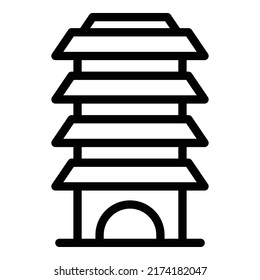 Vector de contorno de icono de construcción de pagoda. Casa de China. Palacio de Japón