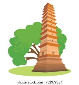 pagoda building in illustration, Thien Mu pagoda in Hue, Vietnam