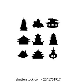 pagoda building silhouette set collection creative design