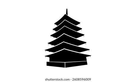 Pagoda Building symbol , black isolated silhouette