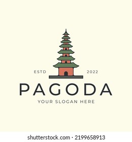 pagoda with cartoon line art color style logo vector illustration icon template design