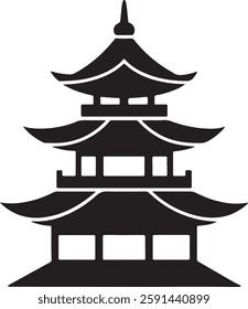 Pagoda in the Chinese style. Japanese pagoda vector silhouette illustration on white background	