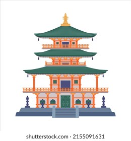 Pagoda as Chinese Tiered Tower with Multiple Eaves and Traditional Building Vector Illustration