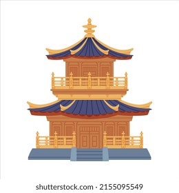 Pagoda as Chinese Tiered Tower with Multiple Eaves and Traditional Building Vector Illustration