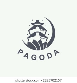 Pagoda culture logo vintage design illustration, temple heritage building vector