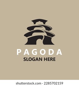 Pagoda culture logo vintage design illustration, temple heritage building vector