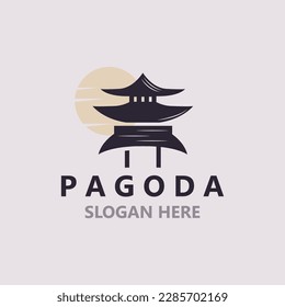 Logo de la cultura de la pagoda ilustración de diseño vintage, vector de construcción del patrimonio del templo