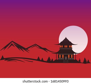 pagoda design. Asian traditional building. Japan, China and Korea.