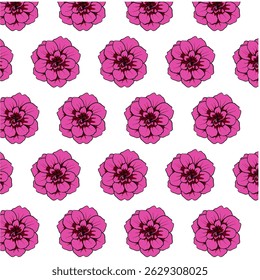 Pagoda flower Seamless Pattern Hand drawn vector line art, Black and Pink Red Flower isolated in white. Beautiful design for textile, wallpaper, wrapping paper and backgrounds