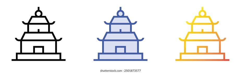 pagoda icon. Linear, Blue Fill and Gradient Style Design Isolated On White Background