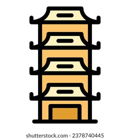 Pagoda icon outline vector. Chinese building. China house color flat