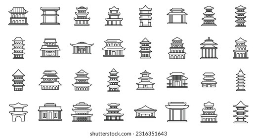 Pagoda icons set outline vector. Asian temple. Roof japanese