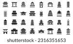 Pagoda icons set simple vector. Asian temple. Roof japanese