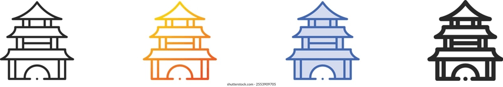 pagoda icon.Thin Linear, Gradient, Blue Stroke and bold Style Design Isolated On White Background