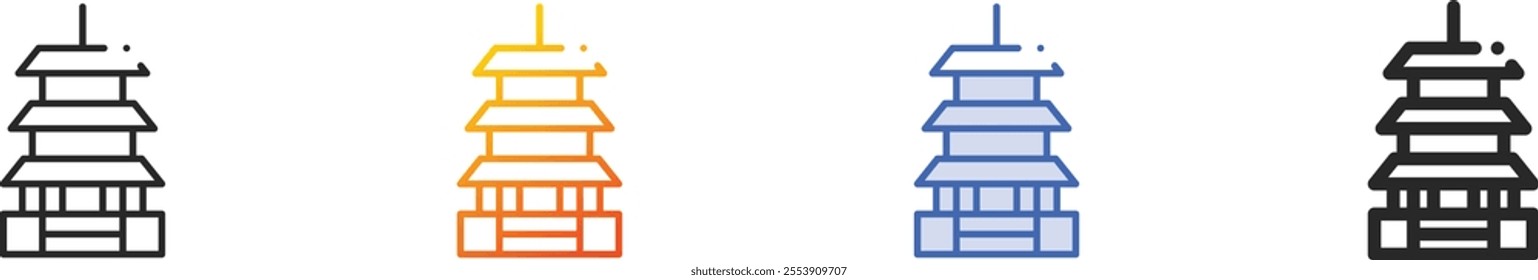 pagoda icon.Thin Linear, Gradient, Blue Stroke and bold Style Design Isolated On White Background