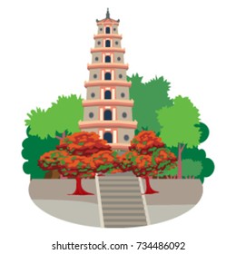 pagoda in illustration, Thien Mu pagoda in Hue - Vietnam