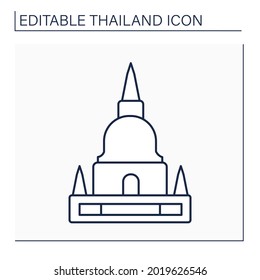 Pagoda line icon. Buddhist building. Buddhist stupas for storing sacred relics or memorial complexes.Thailand concept. Isolated vector illustration. Editable stroke