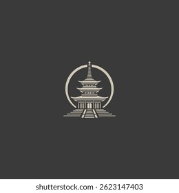 Pagoda logo in clean and simple line art illustration.