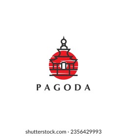 Modelo de diseño de icono del logotipo de Pagoda plana	