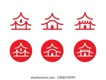 pagoda logo japanese castle outline linear style icon design.