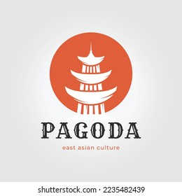 logo de pagoda con diseño vectorial de icono de puesta de sol, patrimonio de asia oriental