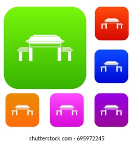 Pagoda set icon in different colors isolated vector illustration. Premium collection