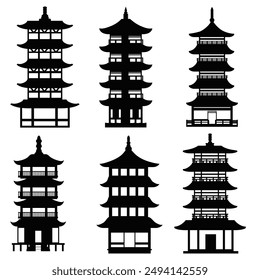  pagoda silhouette.  pagoda flat icon.  pagoda building