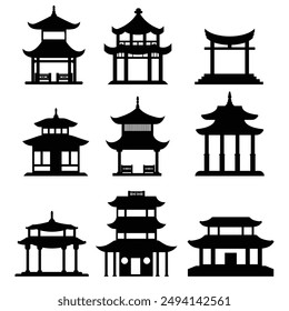  pagoda silhouette.  pagoda flat icon.  pagoda building