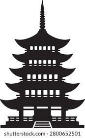Pagoda silhouette icon vector featuring traditional Asian architecture. Clean cultural landmark symbol.