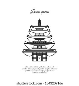 Pagoda, stupa vector line, linear icon. Japanese traditional building sign, symbol