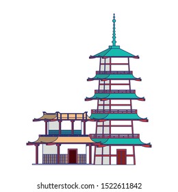 pagoda temple and buildings icon over white background, vector illustration