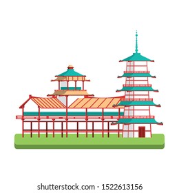 pagoda temple and buildings icon over white background, vector illustration