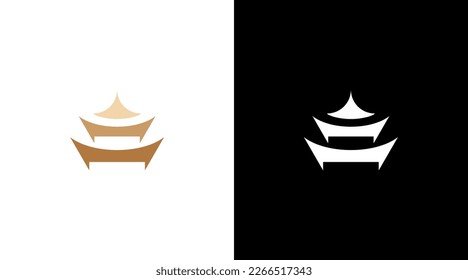 Pagoda temple hanok logo korea tradicional vector monograma estilo icono Diseño