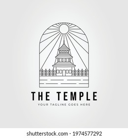 pagoda temple line art logo. buddhist architecture tower logo vector illustration design