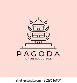 pagoda temple line art minimalist logo vector symbol illustration design