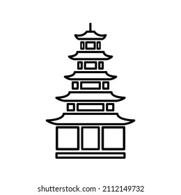Pagoda temple line vector design template and illustration with editable stroke