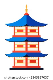 Pagoda temple - modern flat design style single isolated image. Neat detailed illustration of wooden building with several floors and triangular roof. Asian architecture, oriental landmark idea