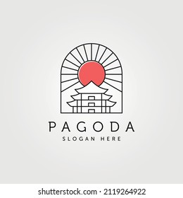 pagoda temple with sunburst logo vector symbol illustration design, minimalist pagoda temple