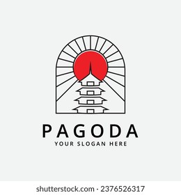 pagoda temple with sunburst logo vector symbol illustration design, minimalist pagoda temple
