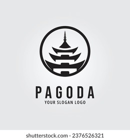 pagoda temple with sunburst logo vector symbol illustration design, minimalist pagoda temple