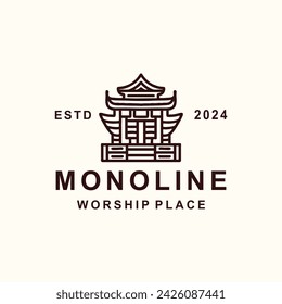 Pagoda Temple Worship Place Monoline Vector Logo Vintage Graphic Design