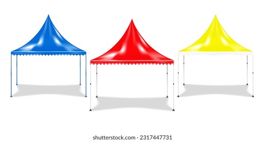 Pagoda tent color vector mockup. Colour promotional canopy, folding event marquee. Pop-up gazebo template. Realistic vector illustration. Easy to recolor