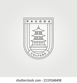 pagoda tower line art logo vector symbol illustration design, pagoda temple emblem design