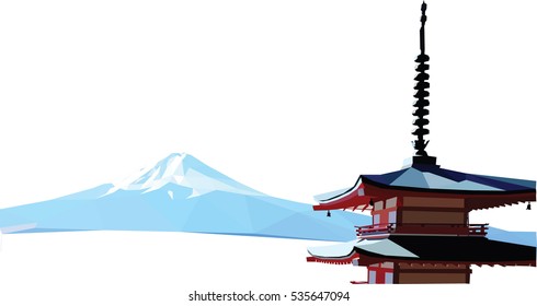 Pagoda with its views of Mount Fuji, Tokyo Japan
