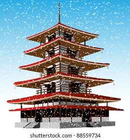 Pagoda winter. Vector illustration
