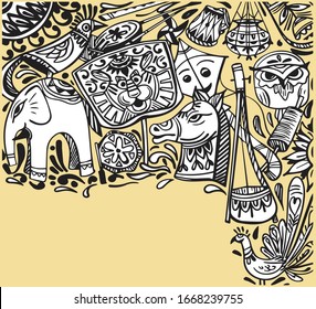 Pahela Baishakh is the first day of Bengali Calendar 1427 "Bengali New Year" Doodle habd drawing ,motif of pohela boishakh, the Bengali words says, "Pahela Baishakh" 2020