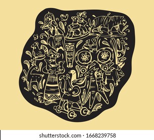 Pahela Baishakh is the first day of Bengali Calendar 1427 "Bengali New Year" Doodle habd drawing ,motif of pohela boishakh, the Bengali words says, "Pahela Baishakh" 2020