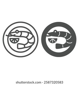 Pai Thai soup plate line and solid icon, thailand food concept. Vector graphics. Shrimp, crawfish, seafood sign on white background, outline style icon for mobile or web design