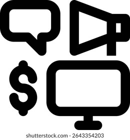 Anúncios pagos, Anúncios comerciais, Ícone de estrutura de tópicos comercial